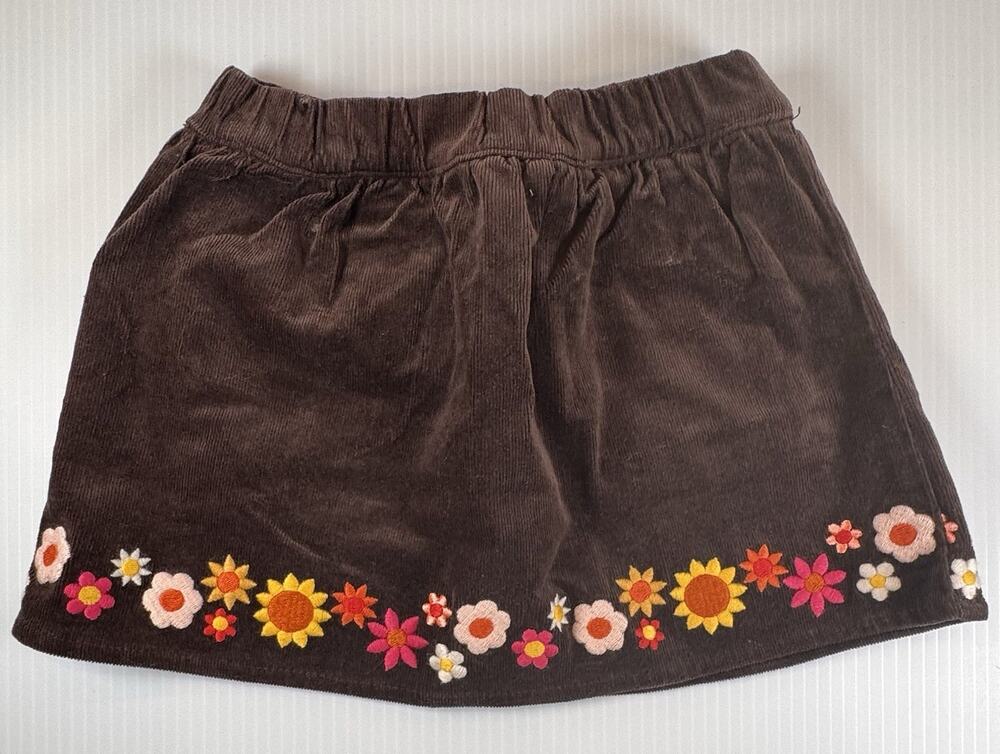 Gymboree Baby Girls 18-20M Brown Corduroy Floral Embroidered Retro 70s Skirt